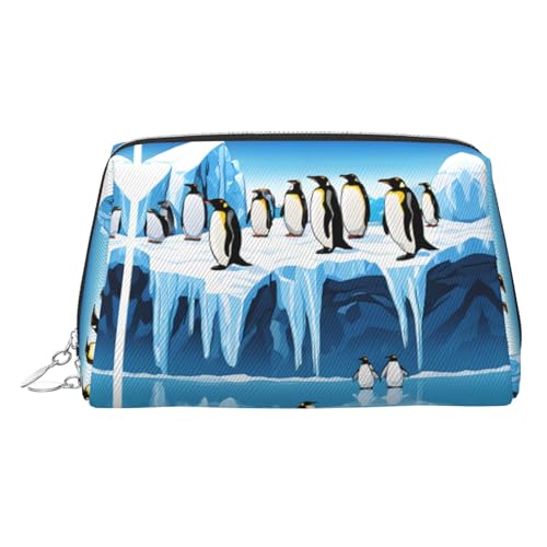 EZDLOWVBA Kosmetiktasche für Damen, Motiv: Pinguine auf dem Iceberg1, mit Reißverschluss, leichte Leder-Make-up-Tasche, silber, Einheitsgröße EZDLOWVBA Kosmetiktasche für Damen, Motiv: Pinguine auf dem Iceberg1, mit Reißverschluss, leichte Leder-Make-up-Tasche, silber, Einheitsgröße von EZDLOWVBA