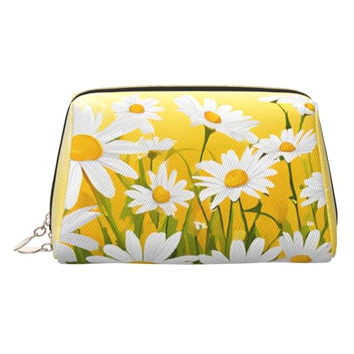 EZDLOWVBA Kosmetiktasche für Damen, Motiv: Sommerblumen, Gänseblümchen, mit Reißverschluss, Make-up-Tasche, Kulturbeutel, leichte Leder-Make-up-Tasche, gold, Einheitsgröße EZDLOWVBA Kosmetiktasche für Damen, Motiv: Sommerblumen, Gänseblümchen, mit Reißverschluss, Make-up-Tasche, Kulturbeutel, leichte Leder-Make-up-Tasche, gold, Einheitsgröße von EZDLOWVBA