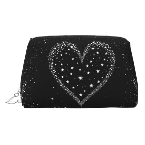EZDLOWVBA Kosmetiktasche für Damen, Motiv: Sternschnuppe, Herz-Druck, Reißverschluss, Make-up-Tasche, Kulturbeutel, leichte Leder-Make-up-Tasche, silber, Einheitsgröße EZDLOWVBA Kosmetiktasche für Damen, Motiv: Sternschnuppe, Herz-Druck, Reißverschluss, Make-up-Tasche, Kulturbeutel, leichte Leder-Make-up-Tasche, silber, Einheitsgröße von EZDLOWVBA