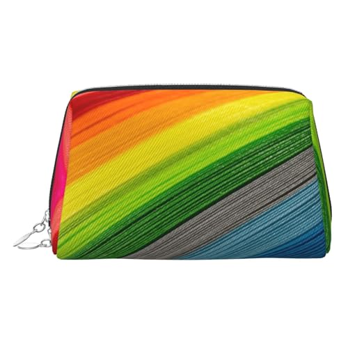 EZDLOWVBA Kosmetiktasche für Damen, Regenbogenfarben, gestreift, Reißverschluss, Make-up-Tasche, Kulturbeutel, leichte Leder-Make-up-Tasche, silber, Einheitsgröße EZDLOWVBA Kosmetiktasche für Damen, Regenbogenfarben, gestreift, Reißverschluss, Make-up-Tasche, Kulturbeutel, leichte Leder-Make-up-Tasche, silber, Einheitsgröße von EZDLOWVBA