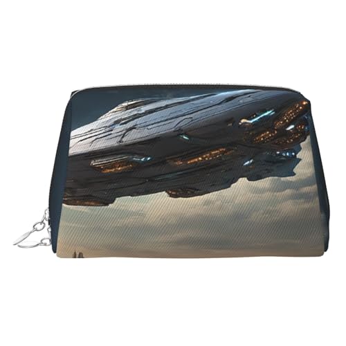 EZDLOWVBA Kosmetiktasche für Damen, UFO bei Nacht, mit Reißverschluss, leichte Leder-Make-up-Tasche, silber, Einheitsgröße EZDLOWVBA Kosmetiktasche für Damen, UFO bei Nacht, mit Reißverschluss, leichte Leder-Make-up-Tasche, silber, Einheitsgröße von EZDLOWVBA