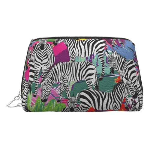 EZDLOWVBA Kosmetiktasche für Damen, Zebramuster, Reißverschluss, leichte Leder-Make-up-Tasche, silber, Einheitsgröße EZDLOWVBA Kosmetiktasche für Damen, Zebramuster, Reißverschluss, leichte Leder-Make-up-Tasche, silber, Einheitsgröße von EZDLOWVBA
