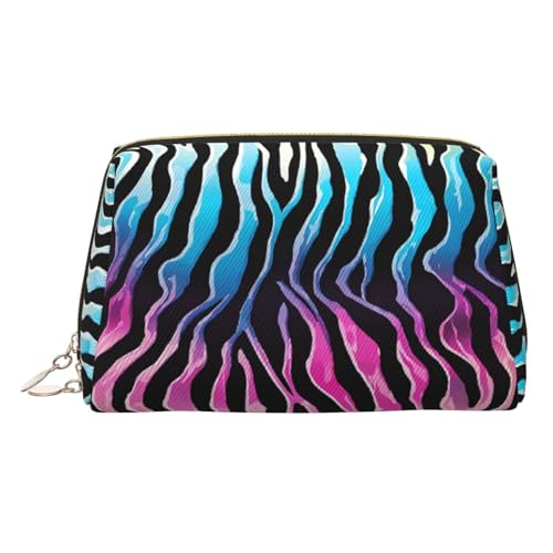 EZDLOWVBA Kosmetiktasche für Damen, buntes Regenbogen-Zebra-Design, Reißverschluss, Make-up-Tasche, Kulturbeutel, leichte Leder-Make-up-Tasche, gold, Einheitsgröße EZDLOWVBA Kosmetiktasche für Damen, buntes Regenbogen-Zebra-Design, Reißverschluss, Make-up-Tasche, Kulturbeutel, leichte Leder-Make-up-Tasche, gold, Einheitsgröße von EZDLOWVBA