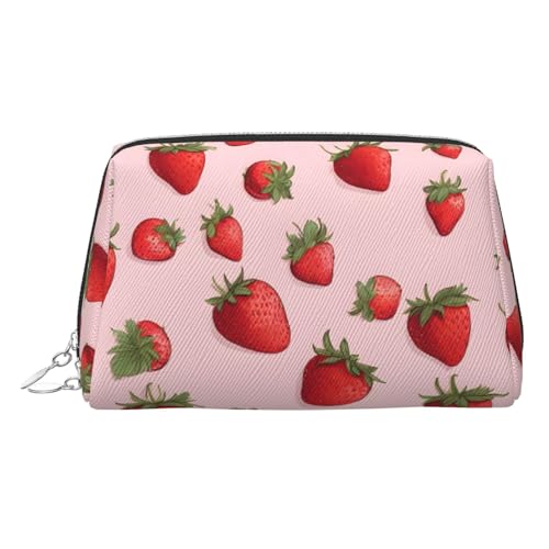 EZDLOWVBA Kosmetiktasche für Damen, mit Erdbeermuster, Reißverschluss, leichte Leder-Make-up-Tasche, silber, Einheitsgröße EZDLOWVBA Kosmetiktasche für Damen, mit Erdbeermuster, Reißverschluss, leichte Leder-Make-up-Tasche, silber, Einheitsgröße von EZDLOWVBA