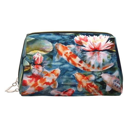 EZDLOWVBA Kosmetiktasche für Damen, mit Fischdruck, Reißverschluss, leichte Leder-Make-up-Tasche, gold, Einheitsgröße EZDLOWVBA Kosmetiktasche für Damen, mit Fischdruck, Reißverschluss, leichte Leder-Make-up-Tasche, gold, Einheitsgröße von EZDLOWVBA