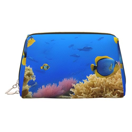 EZDLOWVBA Kosmetiktasche für Damen, mit Fischmuster, Reißverschluss, leichte Leder-Make-up-Tasche, gold, Einheitsgröße EZDLOWVBA Kosmetiktasche für Damen, mit Fischmuster, Reißverschluss, leichte Leder-Make-up-Tasche, gold, Einheitsgröße von EZDLOWVBA