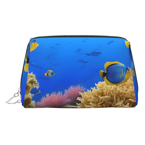 EZDLOWVBA Kosmetiktasche für Damen, mit Fischmuster, Reißverschluss, leichte Leder-Make-up-Tasche, silber, Einheitsgröße von EZDLOWVBA