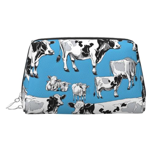 EZDLOWVBA Kosmetiktasche für Damen, mit Kuhmuster, Reißverschluss, leichte Leder-Make-up-Tasche, silber, Einheitsgröße EZDLOWVBA Kosmetiktasche für Damen, mit Kuhmuster, Reißverschluss, leichte Leder-Make-up-Tasche, silber, Einheitsgröße von EZDLOWVBA