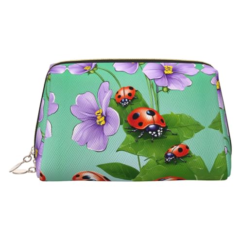 EZDLOWVBA Kosmetiktasche für Damen, mit Marienkäfer-Aufdruck, Reißverschluss, leichte Make-up-Tasche aus Leder, gold, Einheitsgröße EZDLOWVBA Kosmetiktasche für Damen, mit Marienkäfer-Aufdruck, Reißverschluss, leichte Make-up-Tasche aus Leder, gold, Einheitsgröße von EZDLOWVBA