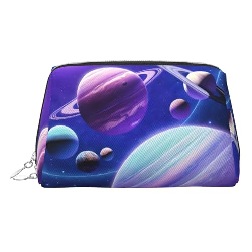 EZDLOWVBA Kosmetiktasche für Damen, mit Planetendruck, Reißverschluss, leichte Leder-Make-up-Tasche, silber, Einheitsgröße von EZDLOWVBA