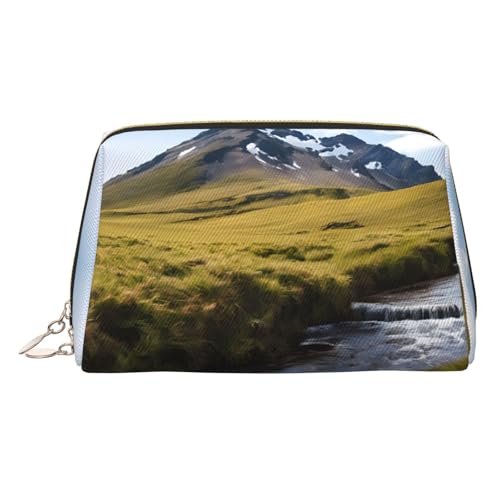 EZDLOWVBA Kosmetiktasche für Damen, mit Reißverschluss, Motiv: Bergwasserfall-Druck, leichte Leder-Make-up-Tasche, gold, Einheitsgröße EZDLOWVBA Kosmetiktasche für Damen, mit Reißverschluss, Motiv: Bergwasserfall-Druck, leichte Leder-Make-up-Tasche, gold, Einheitsgröße von EZDLOWVBA