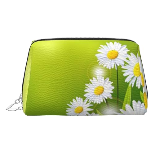 EZDLOWVBA Kosmetiktasche für Damen, mit Reißverschluss, mit Gänseblümchen-Motiv, leichte Make-up-Tasche aus Leder, silber, Einheitsgröße EZDLOWVBA Kosmetiktasche für Damen, mit Reißverschluss, mit Gänseblümchen-Motiv, leichte Make-up-Tasche aus Leder, silber, Einheitsgröße von EZDLOWVBA