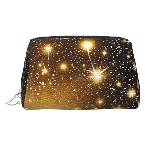EZDLOWVBA Kosmetiktasche für Damen, mit Reißverschluss, mit goldfarbenem Glitzer-Aufdruck, leichte Leder-Make-up-Tasche, silber, Einheitsgröße EZDLOWVBA Kosmetiktasche für Damen, mit Reißverschluss, mit goldfarbenem Glitzer-Aufdruck, leichte Leder-Make-up-Tasche, silber, Einheitsgröße von EZDLOWVBA