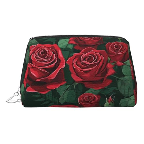 EZDLOWVBA Kosmetiktasche für Damen, mit Reißverschluss, mit rotem Rosenmuster, leichte Leder-Make-up-Tasche, silber, Einheitsgröße EZDLOWVBA Kosmetiktasche für Damen, mit Reißverschluss, mit rotem Rosenmuster, leichte Leder-Make-up-Tasche, silber, Einheitsgröße von EZDLOWVBA