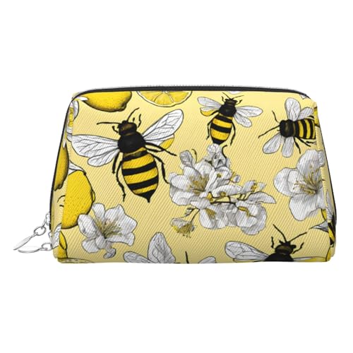 EZDLOWVBA Kosmetiktasche für Damen, mit Reißverschluss und Zitronen- und Bienen-Druck, leicht, Leder, Gelb, silber, Einheitsgröße EZDLOWVBA Kosmetiktasche für Damen, mit Reißverschluss und Zitronen- und Bienen-Druck, leicht, Leder, Gelb, silber, Einheitsgröße von EZDLOWVBA