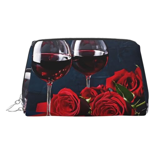 EZDLOWVBA Kosmetiktasche für Damen, mit Rotweinrosen und Kerzen, Reißverschluss, leichte Make-up-Tasche aus Leder, silber, Einheitsgröße EZDLOWVBA Kosmetiktasche für Damen, mit Rotweinrosen und Kerzen, Reißverschluss, leichte Make-up-Tasche aus Leder, silber, Einheitsgröße von EZDLOWVBA