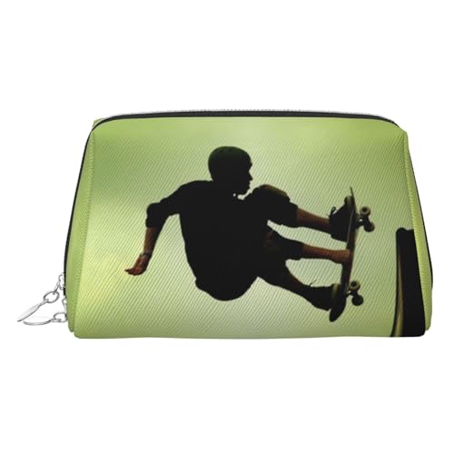 EZDLOWVBA Kosmetiktasche für Damen, mit Skateboard-Druck, Reißverschluss, leichte Leder-Make-up-Tasche, silber, Einheitsgröße EZDLOWVBA Kosmetiktasche für Damen, mit Skateboard-Druck, Reißverschluss, leichte Leder-Make-up-Tasche, silber, Einheitsgröße von EZDLOWVBA