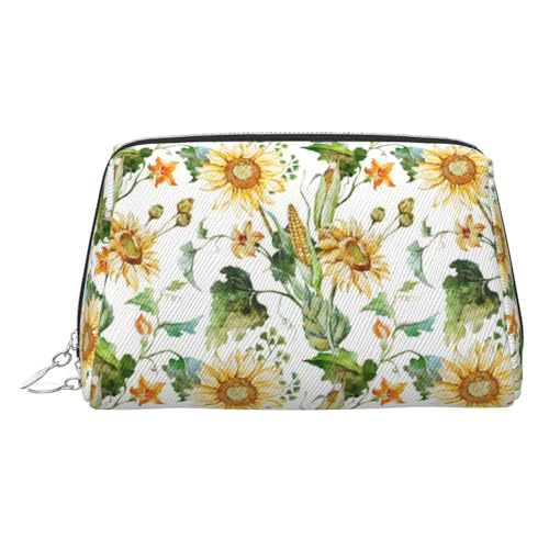 EZDLOWVBA Kosmetiktasche für Damen, mit Sonnenblumen- und Mais-Aufdruck, Reißverschluss, Make-up-Tasche, Kulturbeutel, leichte Leder-Make-up-Tasche, silber, Einheitsgröße EZDLOWVBA Kosmetiktasche für Damen, mit Sonnenblumen- und Mais-Aufdruck, Reißverschluss, Make-up-Tasche, Kulturbeutel, leichte Leder-Make-up-Tasche, silber, Einheitsgröße von EZDLOWVBA