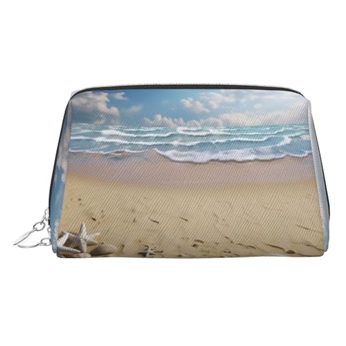 EZDLOWVBA Kosmetiktasche für Damen, mit Strandsanddruck, Reißverschluss, leichte Leder-Make-up-Tasche, silber, Einheitsgröße EZDLOWVBA Kosmetiktasche für Damen, mit Strandsanddruck, Reißverschluss, leichte Leder-Make-up-Tasche, silber, Einheitsgröße von EZDLOWVBA
