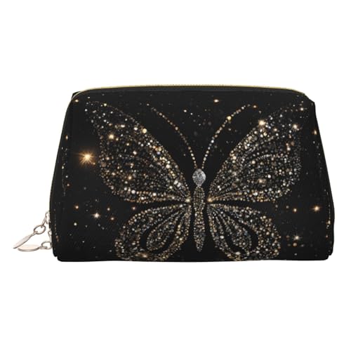 EZDLOWVBA Kosmetiktasche für Damen, mit Strasssteinen, Schmetterlings-Aufdruck, Reißverschluss, Make-up-Tasche, Kulturbeutel, leichte Leder-Make-up-Tasche, gold, Einheitsgröße EZDLOWVBA Kosmetiktasche für Damen, mit Strasssteinen, Schmetterlings-Aufdruck, Reißverschluss, Make-up-Tasche, Kulturbeutel, leichte Leder-Make-up-Tasche, gold, Einheitsgröße von EZDLOWVBA