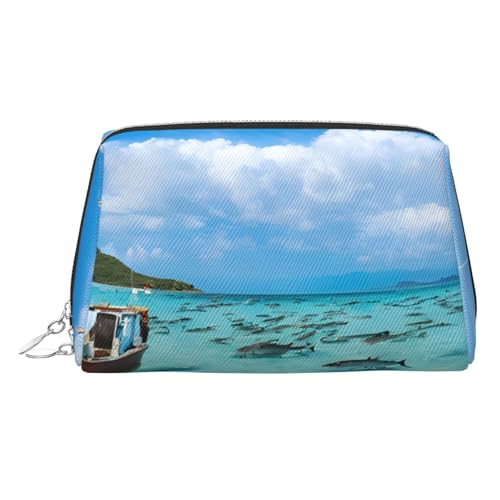 EZDLOWVBA Kosmetiktasche für Damen, mit buntem Fisch-Druck, Reißverschluss, Make-up-Tasche, Kulturbeutel, leichte Leder-Make-up-Tasche, silber, Einheitsgröße EZDLOWVBA Kosmetiktasche für Damen, mit buntem Fisch-Druck, Reißverschluss, Make-up-Tasche, Kulturbeutel, leichte Leder-Make-up-Tasche, silber, Einheitsgröße von EZDLOWVBA