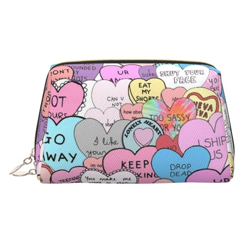 EZDLOWVBA Kosmetiktasche für Damen, mit buntem Herzdruck, Reißverschluss, Make-up-Tasche, Kulturbeutel, leichte Leder-Make-up-Tasche, gold, Einheitsgröße EZDLOWVBA Kosmetiktasche für Damen, mit buntem Herzdruck, Reißverschluss, Make-up-Tasche, Kulturbeutel, leichte Leder-Make-up-Tasche, gold, Einheitsgröße von EZDLOWVBA