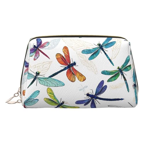 EZDLOWVBA Kosmetiktasche für Damen, mit buntem Libellen-Druck, Reißverschluss, Make-up-Tasche, Kulturbeutel, leichte Leder-Make-up-Tasche, gold, Einheitsgröße EZDLOWVBA Kosmetiktasche für Damen, mit buntem Libellen-Druck, Reißverschluss, Make-up-Tasche, Kulturbeutel, leichte Leder-Make-up-Tasche, gold, Einheitsgröße von EZDLOWVBA