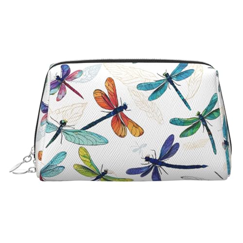 EZDLOWVBA Kosmetiktasche für Damen, mit buntem Libellen-Druck, Reißverschluss, Make-up-Tasche, Kulturbeutel, leichte Leder-Make-up-Tasche, silber, Einheitsgröße EZDLOWVBA Kosmetiktasche für Damen, mit buntem Libellen-Druck, Reißverschluss, Make-up-Tasche, Kulturbeutel, leichte Leder-Make-up-Tasche, silber, Einheitsgröße von EZDLOWVBA