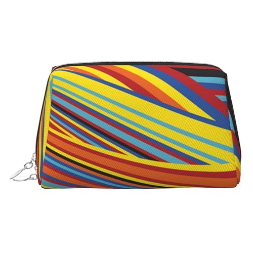 EZDLOWVBA Kosmetiktasche für Damen, mit buntem Streifendruck, Reißverschluss, Make-up-Tasche, Kulturbeutel, leichte Leder-Make-up-Tasche, silber, Einheitsgröße EZDLOWVBA Kosmetiktasche für Damen, mit buntem Streifendruck, Reißverschluss, Make-up-Tasche, Kulturbeutel, leichte Leder-Make-up-Tasche, silber, Einheitsgröße von EZDLOWVBA