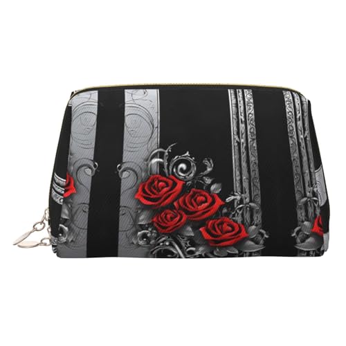EZDLOWVBA Kosmetiktasche für Damen, mit hübschem Rosen-Aufdruck, Reißverschluss, Make-up-Tasche, Kulturbeutel, leichte Leder-Make-up-Tasche, gold, Einheitsgröße EZDLOWVBA Kosmetiktasche für Damen, mit hübschem Rosen-Aufdruck, Reißverschluss, Make-up-Tasche, Kulturbeutel, leichte Leder-Make-up-Tasche, gold, Einheitsgröße von EZDLOWVBA