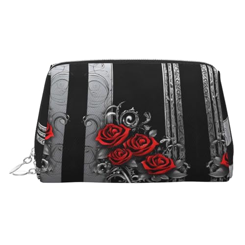 EZDLOWVBA Kosmetiktasche für Damen, mit hübschem Rosen-Aufdruck, Reißverschluss, Make-up-Tasche, Kulturbeutel, leichte Leder-Make-up-Tasche, silber, Einheitsgröße EZDLOWVBA Kosmetiktasche für Damen, mit hübschem Rosen-Aufdruck, Reißverschluss, Make-up-Tasche, Kulturbeutel, leichte Leder-Make-up-Tasche, silber, Einheitsgröße von EZDLOWVBA
