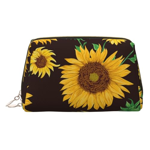 EZDLOWVBA Kosmetiktasche für Damen, mit schönem Sonnenblumen-Druck, Reißverschluss, Make-up-Tasche, Kulturbeutel, leichte Leder-Make-up-Tasche, gold, Einheitsgröße EZDLOWVBA Kosmetiktasche für Damen, mit schönem Sonnenblumen-Druck, Reißverschluss, Make-up-Tasche, Kulturbeutel, leichte Leder-Make-up-Tasche, gold, Einheitsgröße von EZDLOWVBA