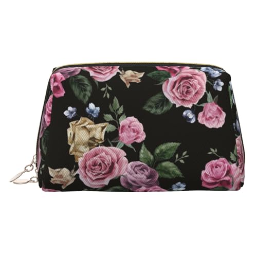 EZDLOWVBA Kosmetiktasche für Damen, mit schwarzem Rosenmuster, Reißverschluss, Make-up-Tasche, Kulturbeutel, leicht, Leder, gold, Einheitsgröße EZDLOWVBA Kosmetiktasche für Damen, mit schwarzem Rosenmuster, Reißverschluss, Make-up-Tasche, Kulturbeutel, leicht, Leder, gold, Einheitsgröße von EZDLOWVBA