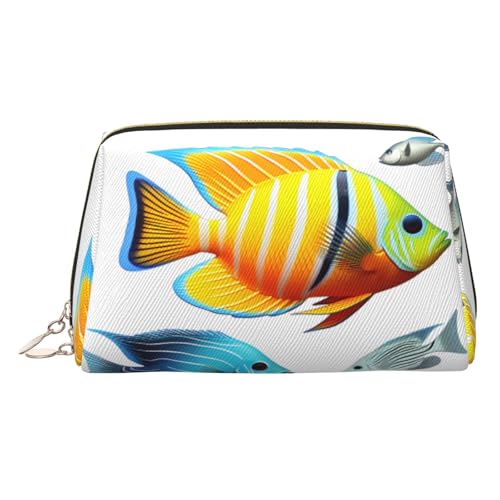 EZDLOWVBA Kosmetiktasche für Damen, mit tropischem Fisch-Druck, Reißverschluss, leichte Leder-Make-up-Tasche, gold, Einheitsgröße EZDLOWVBA Kosmetiktasche für Damen, mit tropischem Fisch-Druck, Reißverschluss, leichte Leder-Make-up-Tasche, gold, Einheitsgröße von EZDLOWVBA