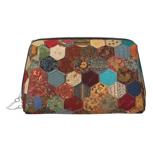 EZDLOWVBA Kosmetiktasche im afrikanischen Stil, Patchwork-Druck, Reise-Kosmetiktasche, Organizer, Reißverschluss, Make-up-Tasche, Kulturbeutel, leichte Leder-Make-up-Tasche, silber, Einheitsgröße von EZDLOWVBA