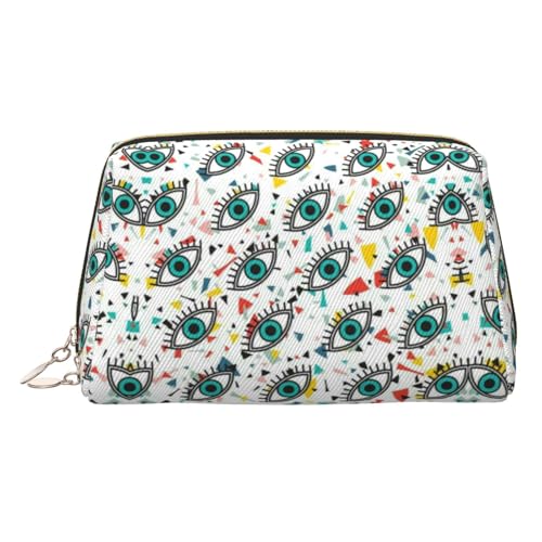 EZDLOWVBA Kosmetiktasche mit Augenaufdruck, für Damen, mit Reißverschluss, leichte Leder-Make-up-Tasche, gold, Einheitsgröße von EZDLOWVBA
