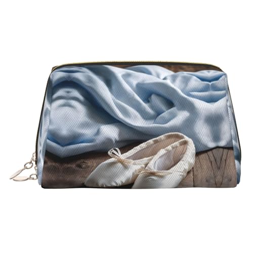 EZDLOWVBA Kosmetiktasche mit Ballettschuh-Aufdruck, für Damen, mit Reißverschluss, leichte Leder-Make-up-Tasche, gold, Einheitsgröße von EZDLOWVBA