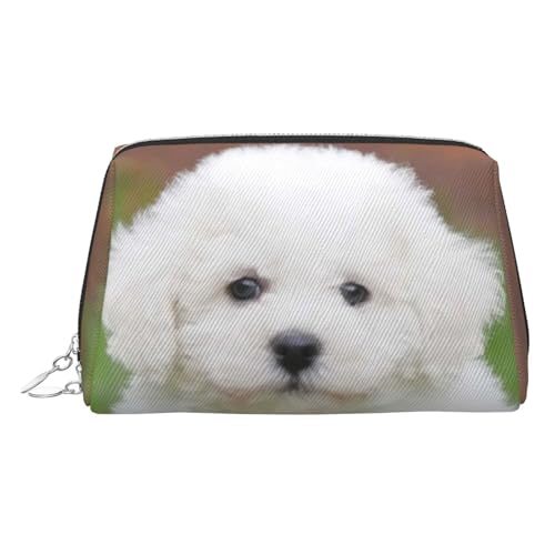 EZDLOWVBA Kosmetiktasche mit Bichon-Frisé-Motiv, für Damen, mit Reißverschluss, leichte Make-up-Tasche aus Leder, silber, Einheitsgröße EZDLOWVBA Kosmetiktasche mit Bichon-Frisé-Motiv, für Damen, mit Reißverschluss, leichte Make-up-Tasche aus Leder, silber, Einheitsgröße von EZDLOWVBA