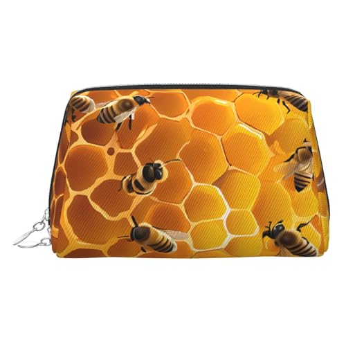 EZDLOWVBA Kosmetiktasche mit Bienenmotiv und Kammaufdruck, für Damen, mit Reißverschluss, leichte Leder-Make-up-Tasche, silber, Einheitsgröße EZDLOWVBA Kosmetiktasche mit Bienenmotiv und Kammaufdruck, für Damen, mit Reißverschluss, leichte Leder-Make-up-Tasche, silber, Einheitsgröße von EZDLOWVBA