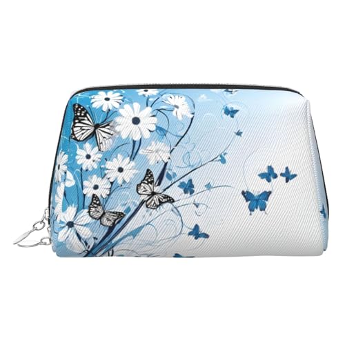 EZDLOWVBA Kosmetiktasche mit Blumen- und Schmetterlings-Aufdruck, für Damen, Reißverschluss, Make-up-Tasche, Kulturbeutel, leichte Leder-Make-up-Tasche, silber, Einheitsgröße EZDLOWVBA Kosmetiktasche mit Blumen- und Schmetterlings-Aufdruck, für Damen, Reißverschluss, Make-up-Tasche, Kulturbeutel, leichte Leder-Make-up-Tasche, silber, Einheitsgröße von EZDLOWVBA