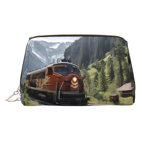 EZDLOWVBA Kosmetiktasche mit Dampflokomotiven-Zug-Druck, für Damen, mit Reißverschluss, Make-up-Tasche, Kulturbeutel, leichte Leder-Make-up-Tasche, gold, Einheitsgröße EZDLOWVBA Kosmetiktasche mit Dampflokomotiven-Zug-Druck, für Damen, mit Reißverschluss, Make-up-Tasche, Kulturbeutel, leichte Leder-Make-up-Tasche, gold, Einheitsgröße von EZDLOWVBA