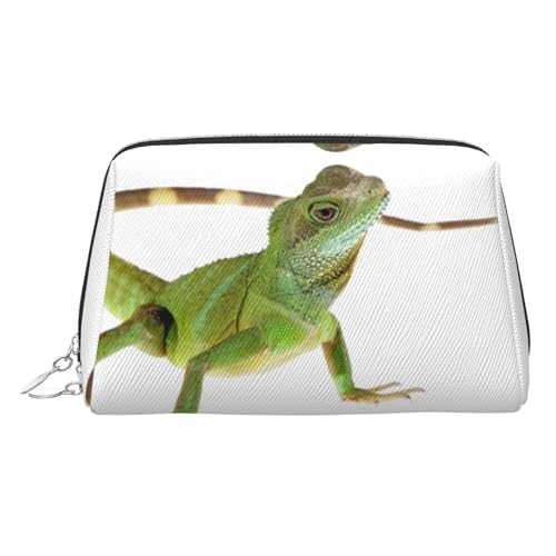 EZDLOWVBA Kosmetiktasche mit Eidechsenmotiv, für Damen, mit Reißverschluss, leichte Leder-Make-up-Tasche, silber, Einheitsgröße EZDLOWVBA Kosmetiktasche mit Eidechsenmotiv, für Damen, mit Reißverschluss, leichte Leder-Make-up-Tasche, silber, Einheitsgröße von EZDLOWVBA