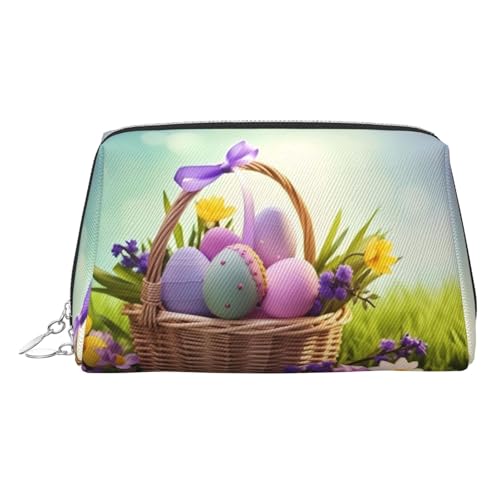 EZDLOWVBA Kosmetiktasche mit Eier-Aufdruck, für Damen, mit Reißverschluss, leichte Leder-Make-up-Tasche, silber, Einheitsgröße EZDLOWVBA Kosmetiktasche mit Eier-Aufdruck, für Damen, mit Reißverschluss, leichte Leder-Make-up-Tasche, silber, Einheitsgröße von EZDLOWVBA