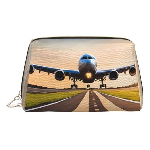 EZDLOWVBA Kosmetiktasche mit Flugzeug-Druck, für Damen, mit Reißverschluss, leichte Leder-Make-up-Tasche, gold, Einheitsgröße EZDLOWVBA Kosmetiktasche mit Flugzeug-Druck, für Damen, mit Reißverschluss, leichte Leder-Make-up-Tasche, gold, Einheitsgröße von EZDLOWVBA