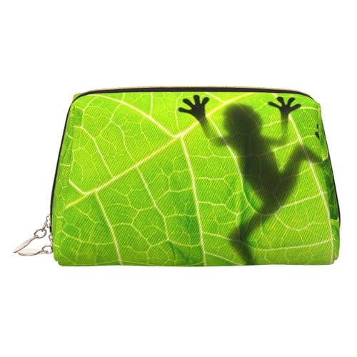 EZDLOWVBA Kosmetiktasche mit Froschblätter-Aufdruck, für Damen, mit Reißverschluss, leicht, Leder, gold, Einheitsgröße EZDLOWVBA Kosmetiktasche mit Froschblätter-Aufdruck, für Damen, mit Reißverschluss, leicht, Leder, gold, Einheitsgröße von EZDLOWVBA