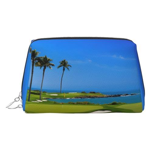 EZDLOWVBA Kosmetiktasche mit Golfplatz-Druck, für Damen, mit Reißverschluss, leichte Leder-Make-up-Tasche, silber, Einheitsgröße EZDLOWVBA Kosmetiktasche mit Golfplatz-Druck, für Damen, mit Reißverschluss, leichte Leder-Make-up-Tasche, silber, Einheitsgröße von EZDLOWVBA