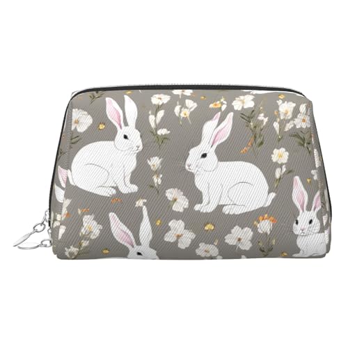 EZDLOWVBA Kosmetiktasche mit Hasen-Blumendruck, für Damen, Reißverschluss, Make-up-Tasche, Kulturbeutel, leichte Leder-Make-up-Tasche, silber, Einheitsgröße EZDLOWVBA Kosmetiktasche mit Hasen-Blumendruck, für Damen, Reißverschluss, Make-up-Tasche, Kulturbeutel, leichte Leder-Make-up-Tasche, silber, Einheitsgröße von EZDLOWVBA