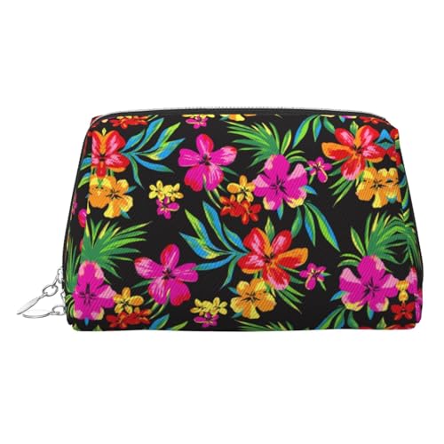 EZDLOWVBA Kosmetiktasche mit Hawaii-Blumendruck für Damen, Reißverschluss, Make-up-Tasche, Kulturbeutel, leichte Leder-Make-up-Tasche, silber, Einheitsgröße EZDLOWVBA Kosmetiktasche mit Hawaii-Blumendruck für Damen, Reißverschluss, Make-up-Tasche, Kulturbeutel, leichte Leder-Make-up-Tasche, silber, Einheitsgröße von EZDLOWVBA
