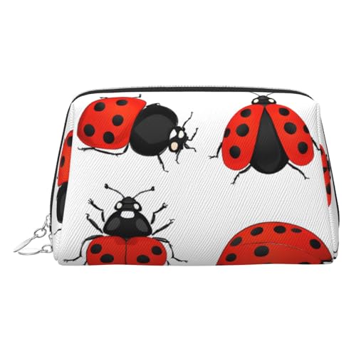 EZDLOWVBA Kosmetiktasche mit Marienkäfer-Aufdruck, Reißverschluss, leichte Leder-Make-up-Tasche, silber, Einheitsgröße EZDLOWVBA Kosmetiktasche mit Marienkäfer-Aufdruck, Reißverschluss, leichte Leder-Make-up-Tasche, silber, Einheitsgröße von EZDLOWVBA