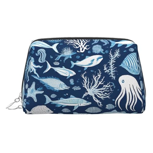 EZDLOWVBA Kosmetiktasche mit Meerestier-Druck, für Damen, Reißverschluss, Make-up-Tasche, Kulturbeutel, leicht, Leder, silber, Einheitsgröße EZDLOWVBA Kosmetiktasche mit Meerestier-Druck, für Damen, Reißverschluss, Make-up-Tasche, Kulturbeutel, leicht, Leder, silber, Einheitsgröße von EZDLOWVBA